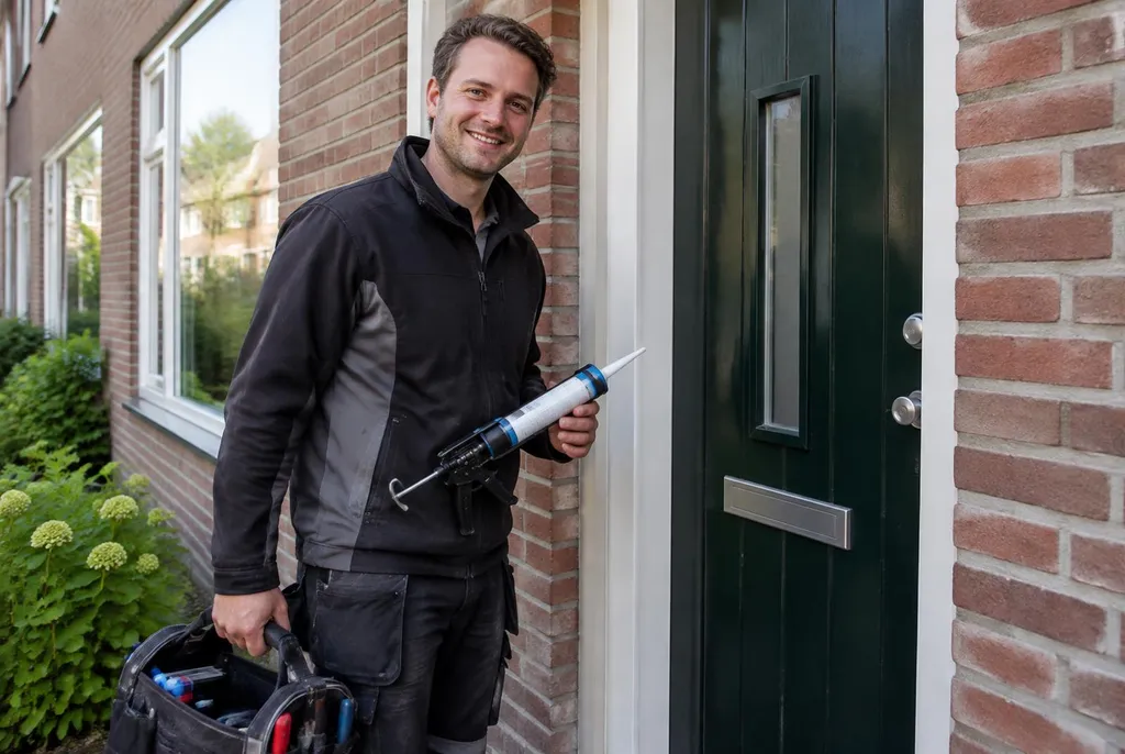 Vakman van Kitbedrijf Elspeet bij de voordeur van een woning